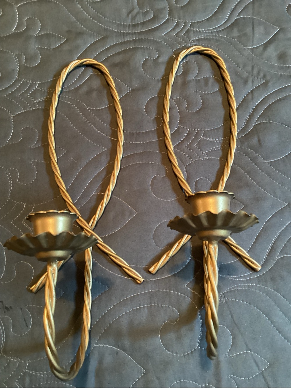 Homco Gold Twisted Rope Wall Candle Sconces - Pair